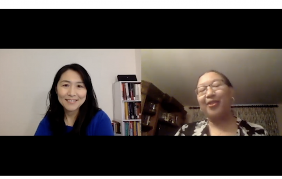 Left, Professor Julie Suk, is interviewed by Dr. Janell Hobson, professor and chair of the UAlbany Department of Women's, Gender and Sexuality Studies 