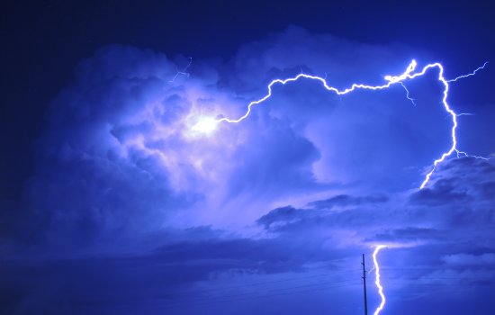 Photo of lightning strike during a severe thunderstorm.