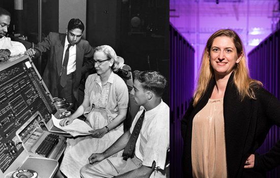 Photomontage of computer pioneer Grace Hopper and CEHC Vice Dean Jennifer Goodall.