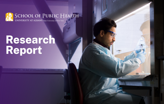 The words "Research Report" are on top of a purple background. Behind the purple is a man in a lab coat, working in a lab.