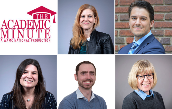 Headshots of the five Rockefeller College faculty members featured on The Academic Minute.
