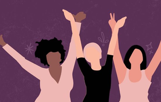 Artistic graphic of three women posing together