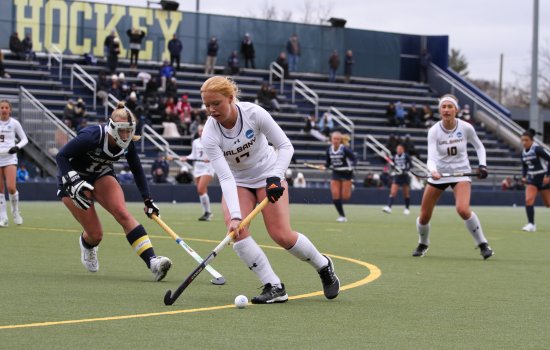 UAlbany field hockey start Alison Smisdom moves the ball against Penn State in the NCAA Quarterfinals at the University of Michigan.