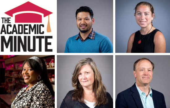Graphic of faculty featured during University at Albany week on Academic Minute.