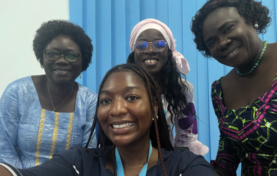 A portrait of Aicha and UNFPA staff.