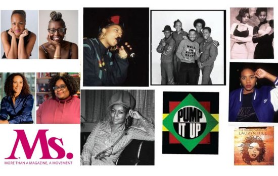 Multiple images of women in hip-hop, along with the Ms. magazine logo, form a collage