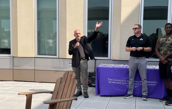 Dean Robert Griffin makes a speech at the Sundaes on Sunday event