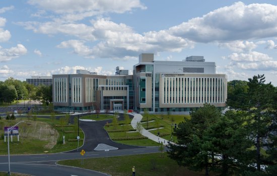 View of the ETEC building with surrounding road entrances and greenery
