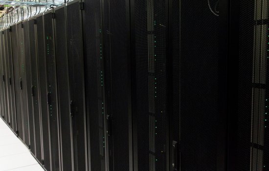 A row of supercomputing stacks inside UAlbany's state-of-the-art Data Center.