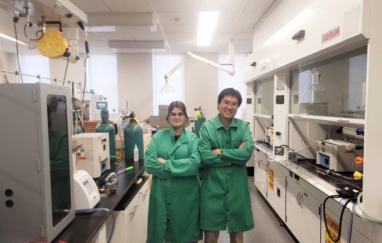  Alma Kolakji is spending her summer working in the lab of Assistant Professor Michael Yetying, trying to help make rocket fuel more environmentally friendly, part of the UAlbany Summer Undergraduate Research Program. (Photo by Michael Parker)