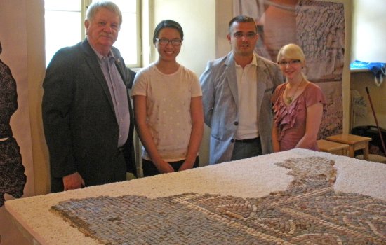 UAlbany students Jordan Scott and Lynne Merrihew with the Mayor of Sremska Mitrovica and Professor Werner. (Photo, Tourist Organization of Sremska Mitrovica.)