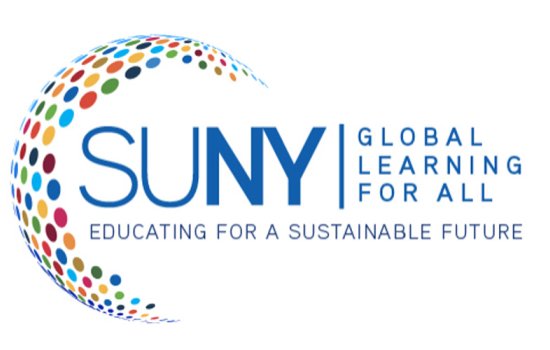 A logo for SUNY Global Learning For All, with the tagline, "Educating for a Sustainable Future."