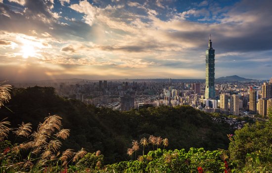 Sunset over Taipei City, Taiwan.