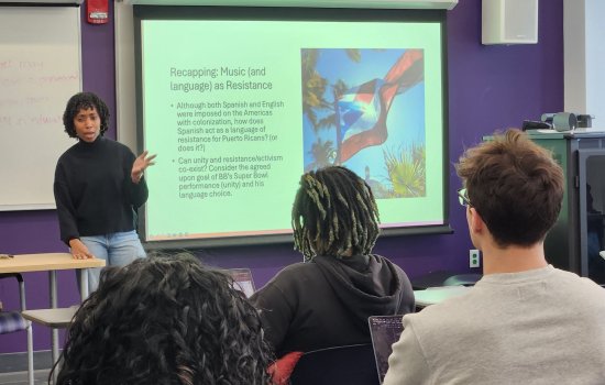 Lecturer Sherez Mohamed teaches students about the use of music as resistance.