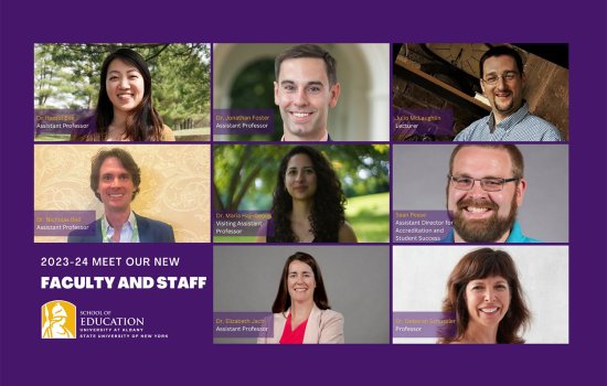 2023-24 Meet Our New Faculty and Staff with 8 portraits and SOE logo
