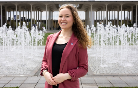 Sophie Coker on the uptown UAlbany campus.
