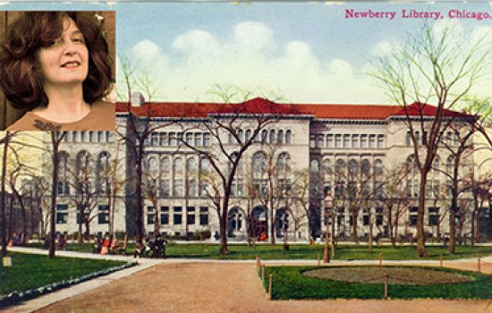 Nancy Newman, in inset upper left, will research the history of the Chicago Musical College this fall at Chicago's famed Newberry Library, depicted here in a 1910 postcard.
