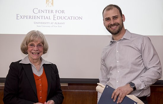 Interim Provost Edelgard Wulfert and Professor Jonathan Muckell