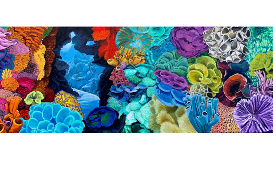 Juliana Haliti, Nature 2, oil on board, 48” x 126” 2020