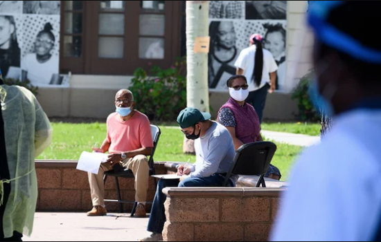 Individuals wearing masks in public