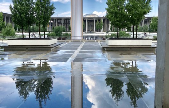 UAlbany Poduim with puddles