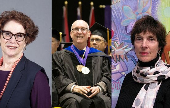 Professors Laurie Feldman, left, and JoAnne Carson, right, were named SUNY distinguished professors, and Richard Hamm was named a distinguished teaching professor.