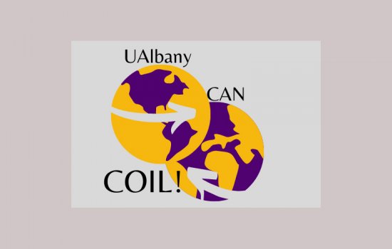 UAlbany Can COIL logo with two parts of globe connecting.