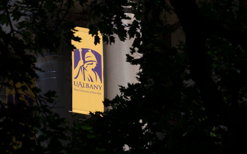 UAlbany banner on downtown campus