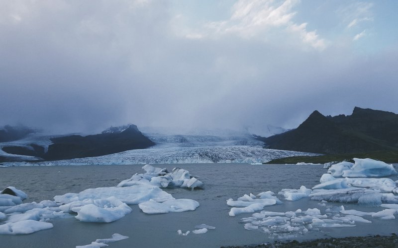 Photo of Fjallsarlon, a glacial lake in the Vatnajokull National Park.
