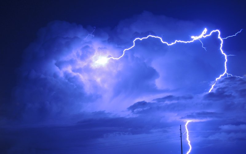 Photo of lightning strike during a severe thunderstorm.
