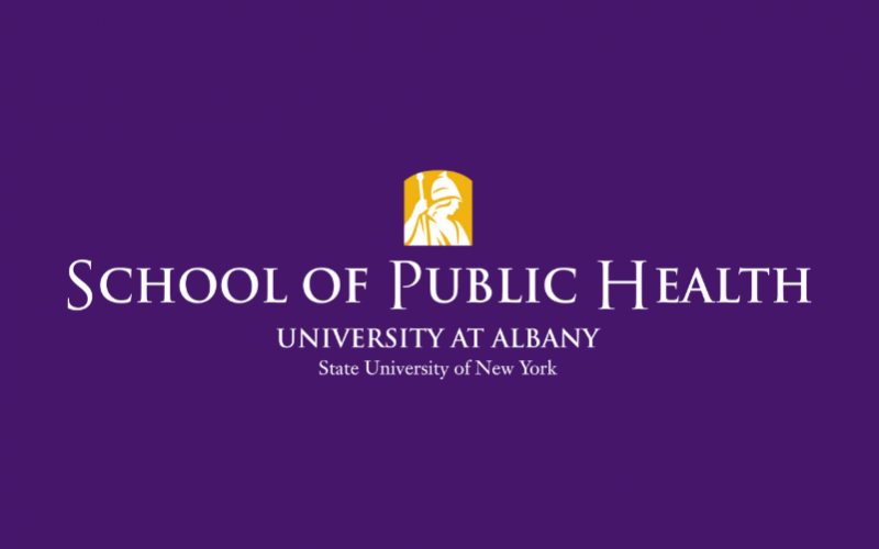 White text on a purple background says, "School of Public Health, University at Albany, State University of New York"