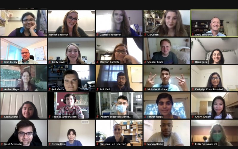 A Zoom meeting with 25 faces of RNA Institute faculty and staff, and students