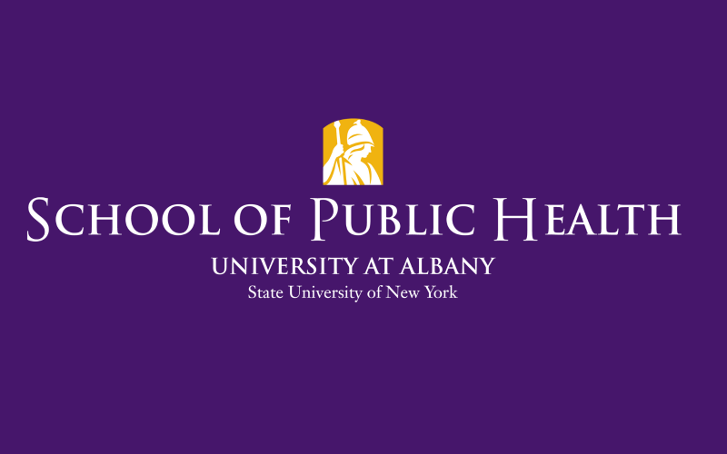 The School of Public Health is written in white text on a purple background.