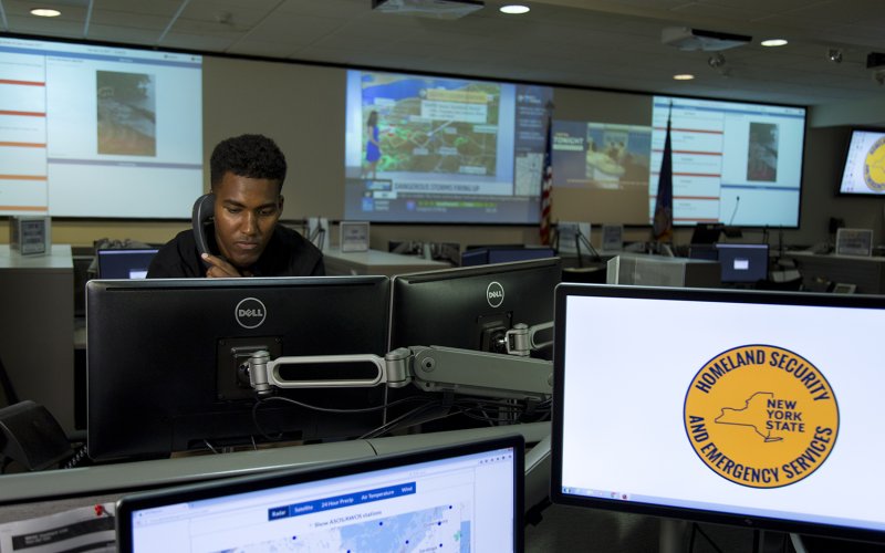 CEHC student Ibrahim Abdalla '17 at the Emergency Operations Center of the New York State Division of Homeland Security and Emergency Services.