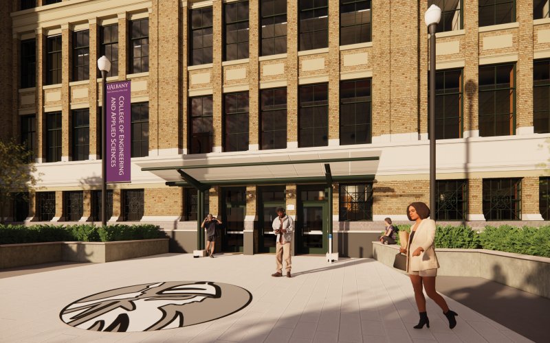 Rendering of the new entry to the Engineering and Applied Sciences building at UAlbany.