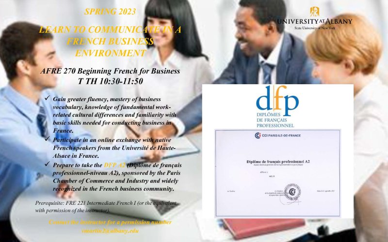 Flier for Business French (AFRE270) offered in spring