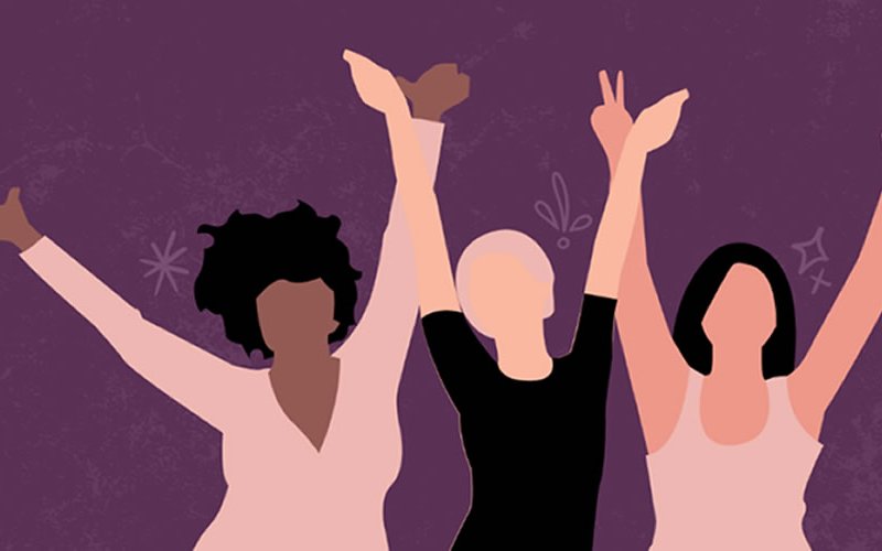 Artistic graphic of three women posing together