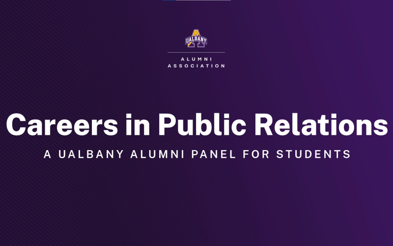 Careers in Public Relations, a UAlbany Alumni Panel for Students title banner