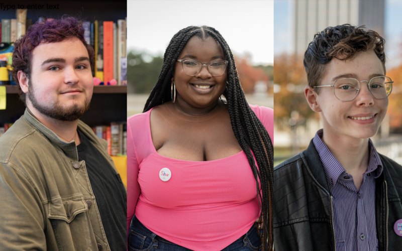 Composite of three student portraits depicting young people on the UAlbany campus.