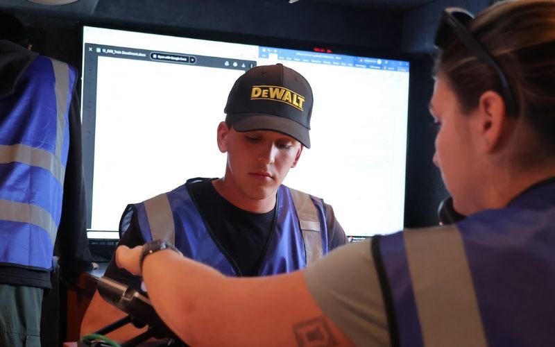 CEHC student Ethan Maier working with emergency management equipment along with another student.