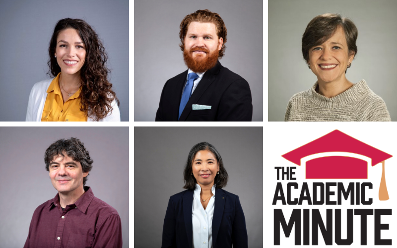 Graphic with headshots of UAlbany researchers featured on the Academic Minute.