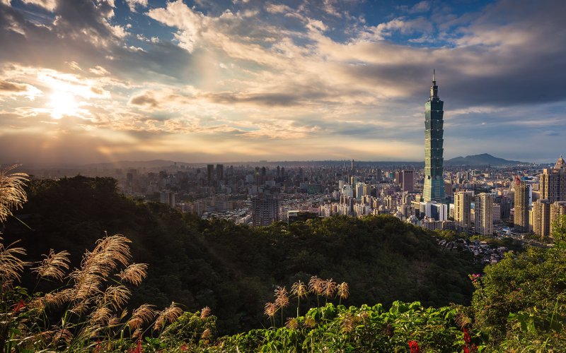 Sunset over Taipei City, Taiwan.