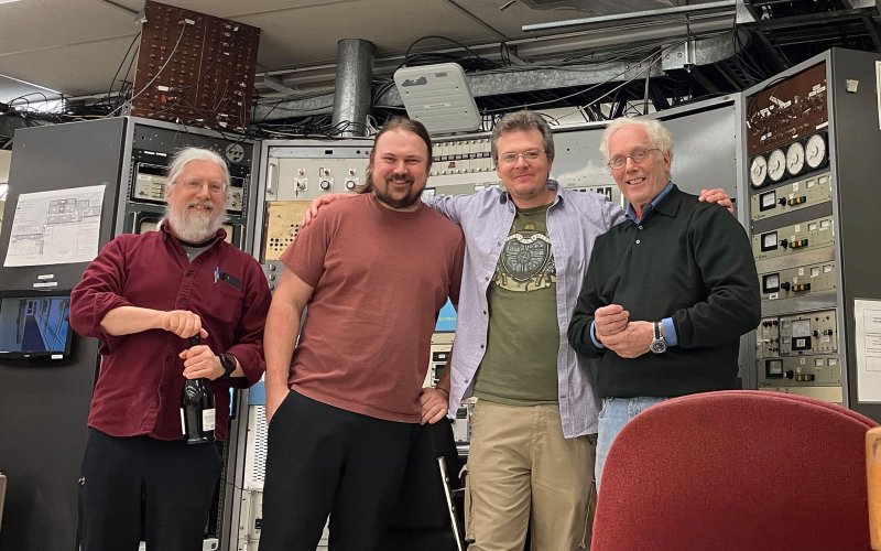 Keith Earle, Andrew Knutson, Matthew Szydagis, and Bill Lanford, from left to right, in the IBL control room.