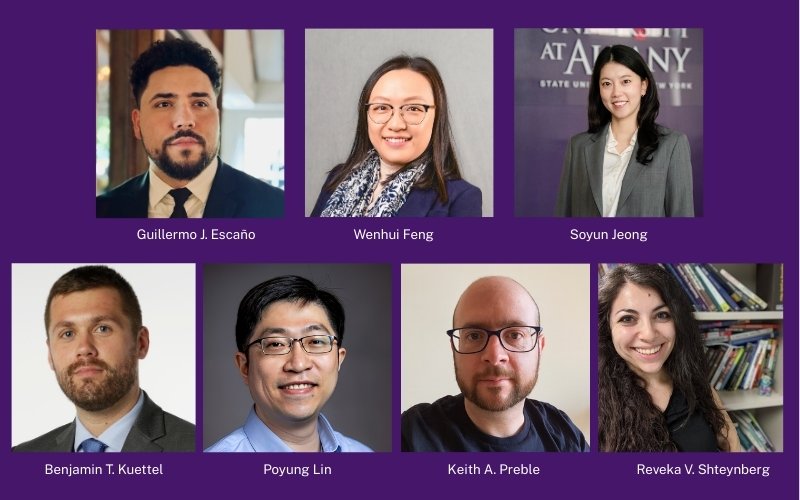 Headshots of Guillermo Escano, Wenhui Feng, Soyun Jeong, Benjamin Kuettel, Poyung Lin, Keith Preble and Reveka Shteynberg.