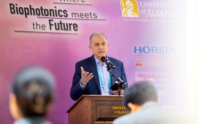 UAlbany chemist Igor Lednev offers remarks at the International Congress on Biophotonics.