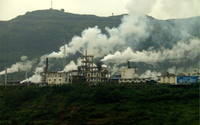 Smoke rises from a factory in China at the Yangtze River.
