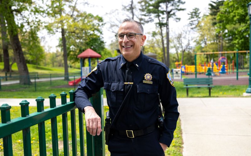 Ryan Macherone stands in front of a playground in Schenectady.