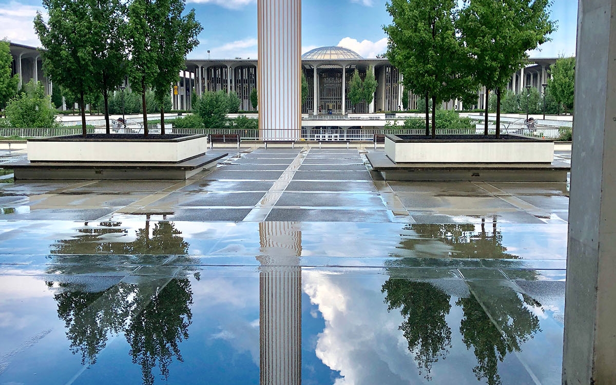 UAlbany Poduim with puddles