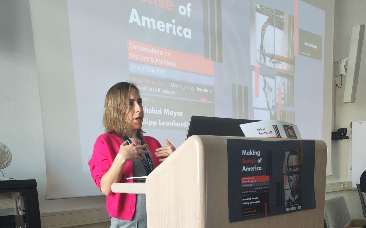 Dr. Erica Fretwell gives the keynote lecture at the University of Innsbruck in Austria. The lecture was titled "Making Sense of America."