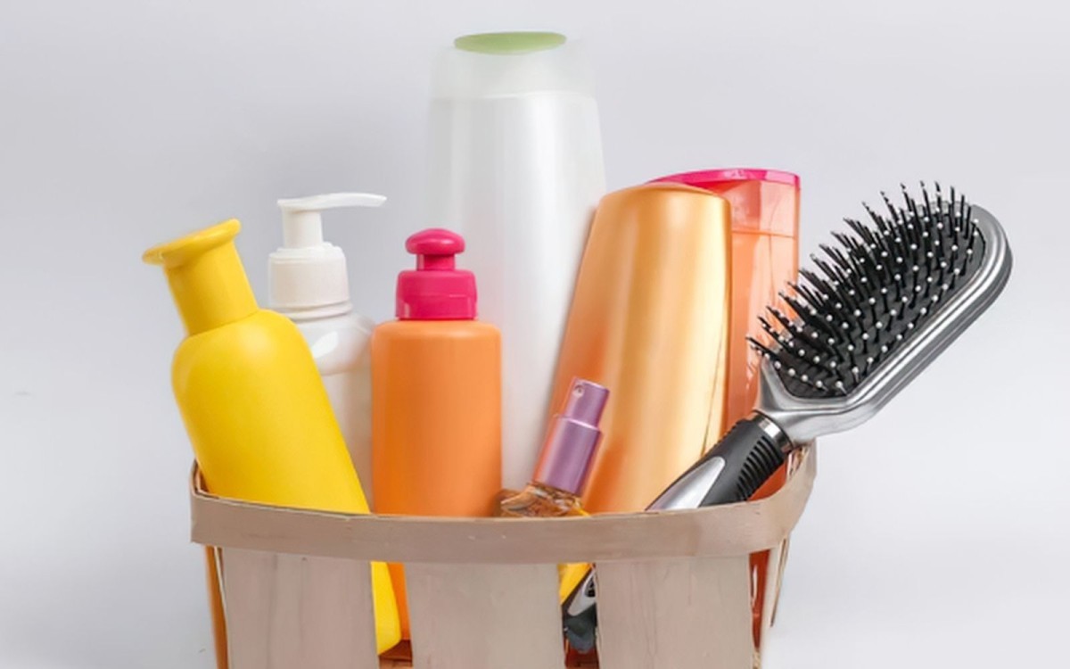 A basket of hair care products